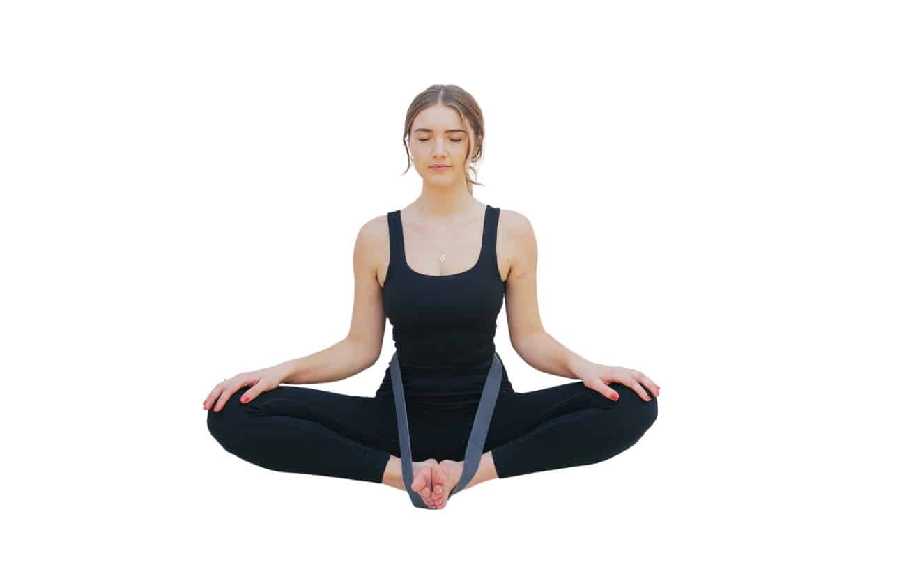 bound angle pose with strap