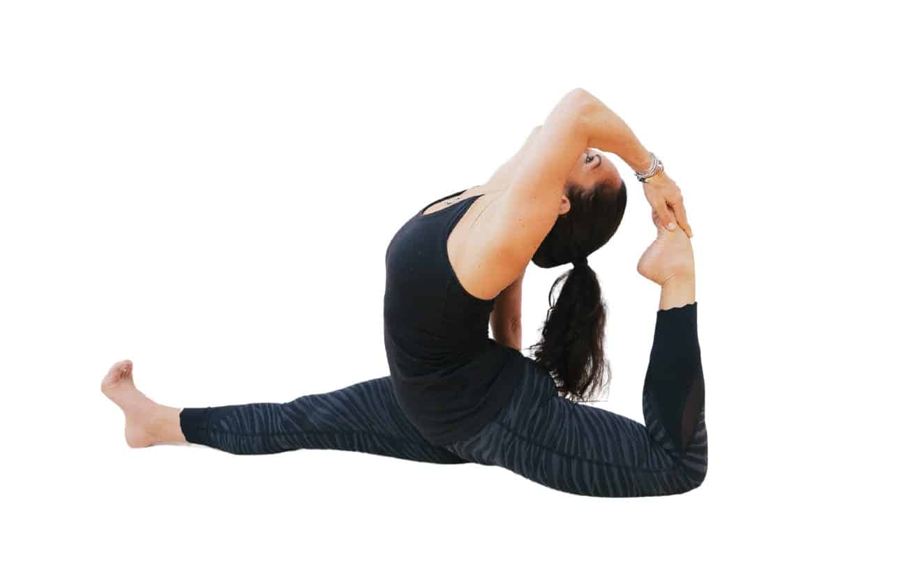 photo of a woman doing the front splits pose with bind