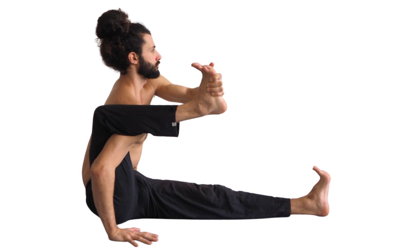 a man preparing to do elephant trunk pose