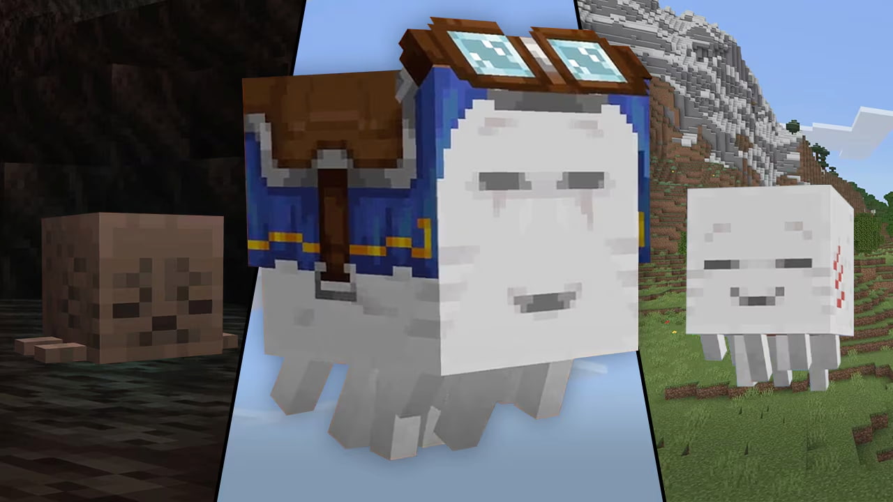 A Dried Ghast, Happy Ghast, and Ghastling. Image Credit: Mojang.