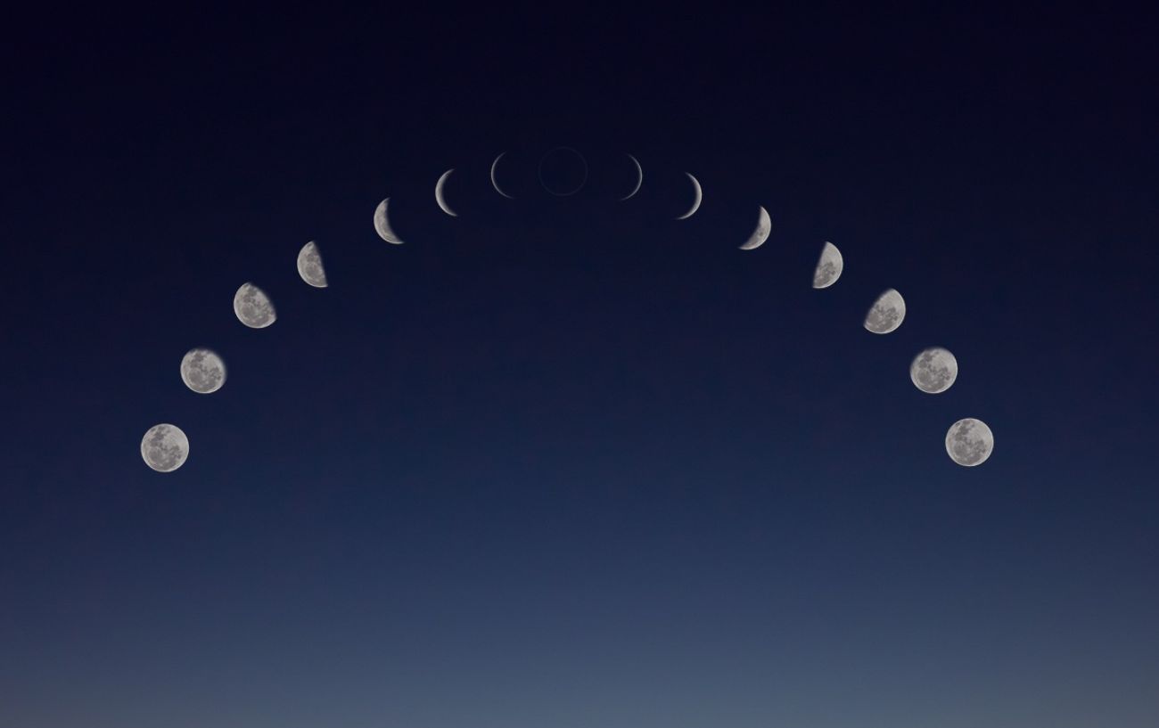 the moon in the sky in different stages of the cycle