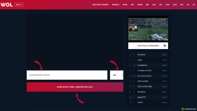 Wol.gg (Wasted on LoL) homepage