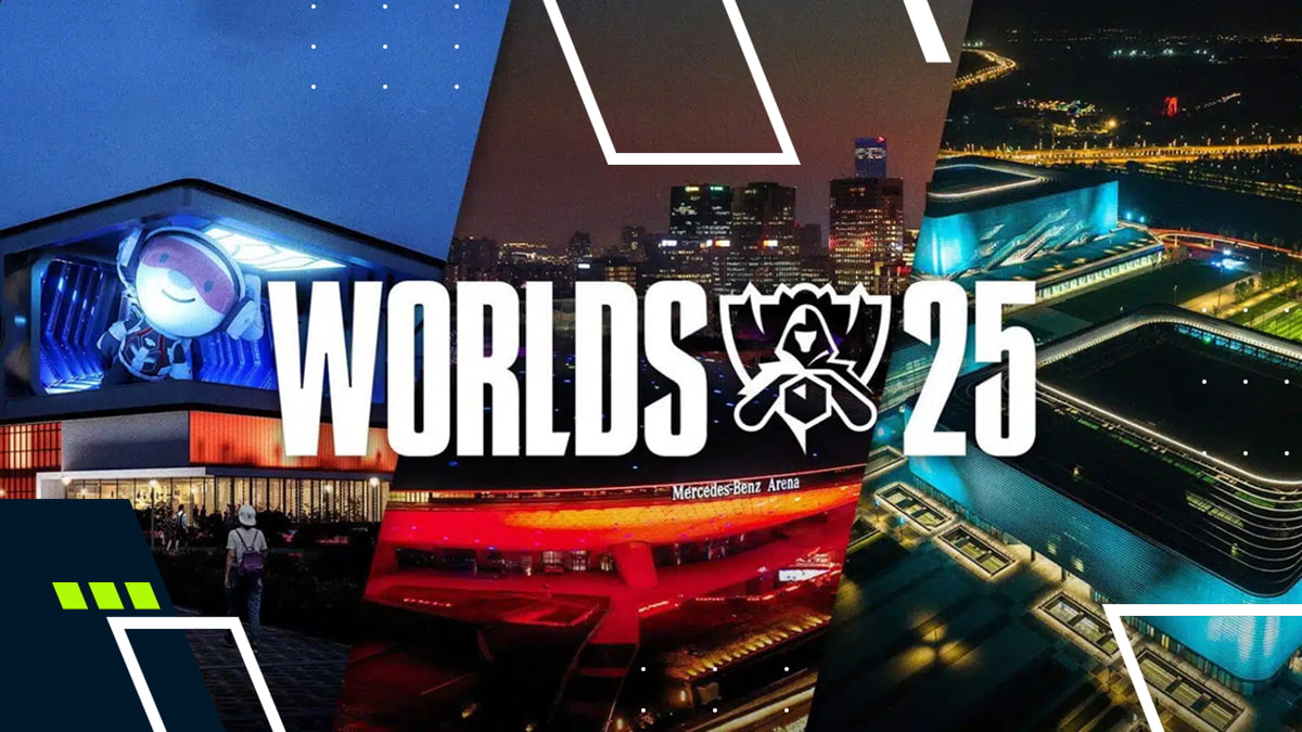 League of Legends Worlds 2025 logo with host cities and arenas